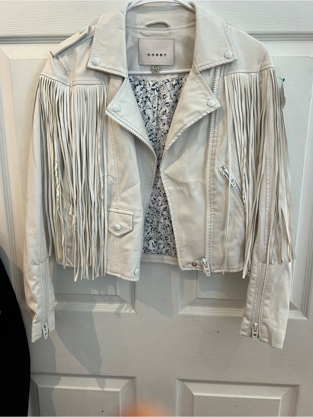Blank NYC White Fringe Leather Moto Jacket
